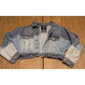 GAP Teen Jean Jacket Patchwork Crop Slouchy 3/4 Sleeve Size L